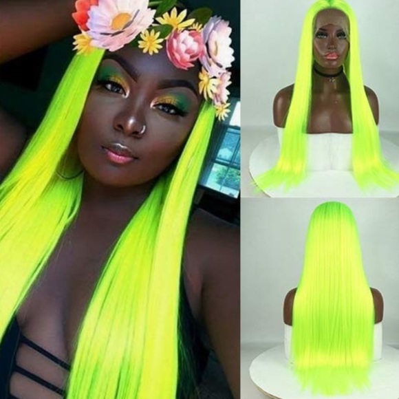 ✨NEON GREEN GLUE-LESS 22”-24”FESTIVE CELEBRITY WIG main image 7